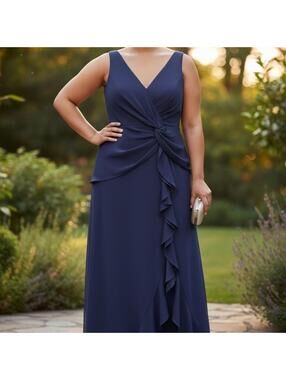 LSISI Navy Blue Ruffle Hem Formal Maxi Dress XL NWT